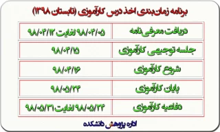 زمان‌بندی اخذ درس کارآموزی در تابستان 98